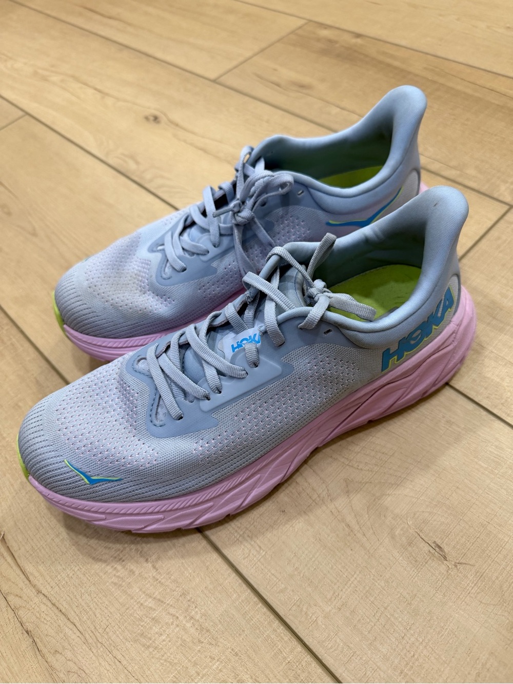 Hoka Women's Light Blue and Pastel Pink Running Sneakers